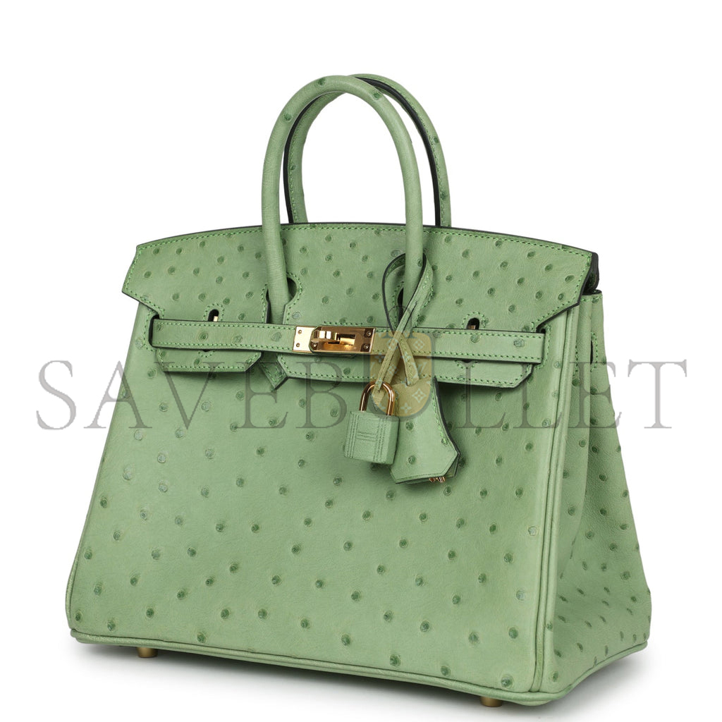 HERMÈS MASTER BIRKIN 25 OSTRICH LEATHER MINT GREEN GOLD BUCKLE H041944CK87 (25*20*13cm)